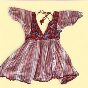 Free People Red Flutter Sleeve Mini Babydoll Dress
